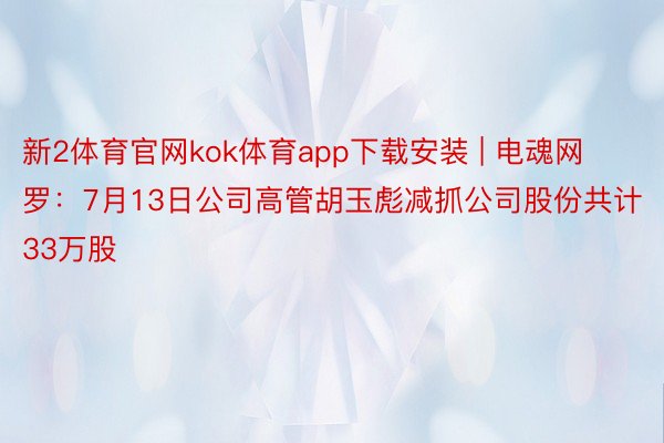 新2体育官网kok体育app下载安装 | 电魂网罗：7月13日公司高管胡玉彪减抓公司股份共计33万股