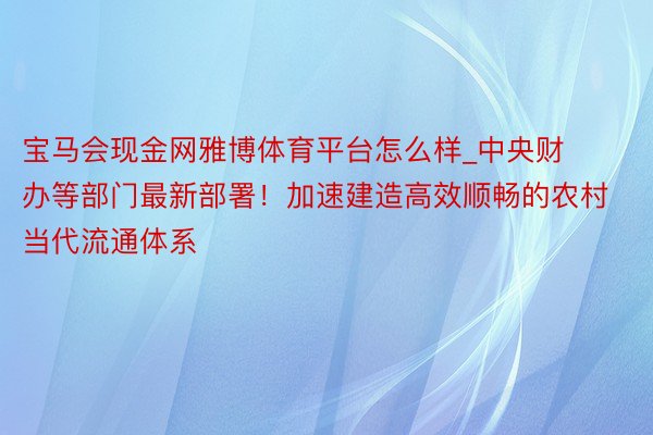 宝马会现金网雅博体育平台怎么样_中央财办等部门最新部署！加速建造高效顺畅的农村当代流通体系