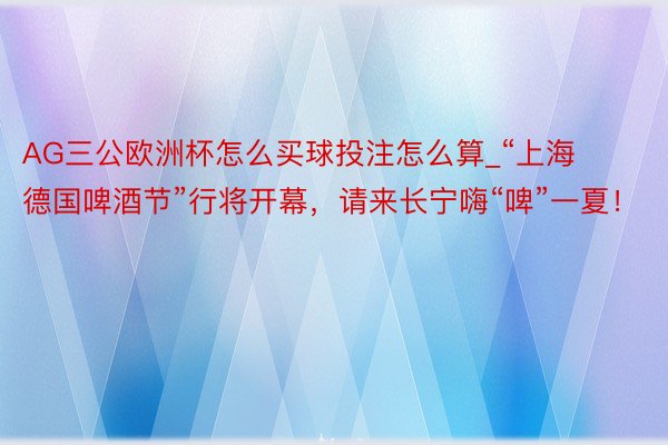 AG三公欧洲杯怎么买球投注怎么算_“上海德国啤酒节”行将开幕，请来长宁嗨“啤”一夏！