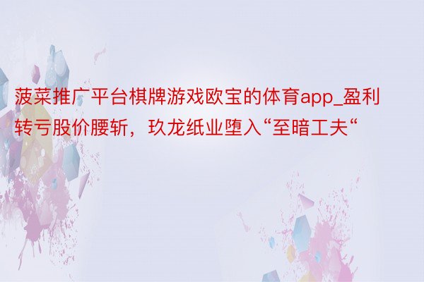 菠菜推广平台棋牌游戏欧宝的体育app_盈利转亏股价腰斩,玖龙纸业堕入“至暗工夫“